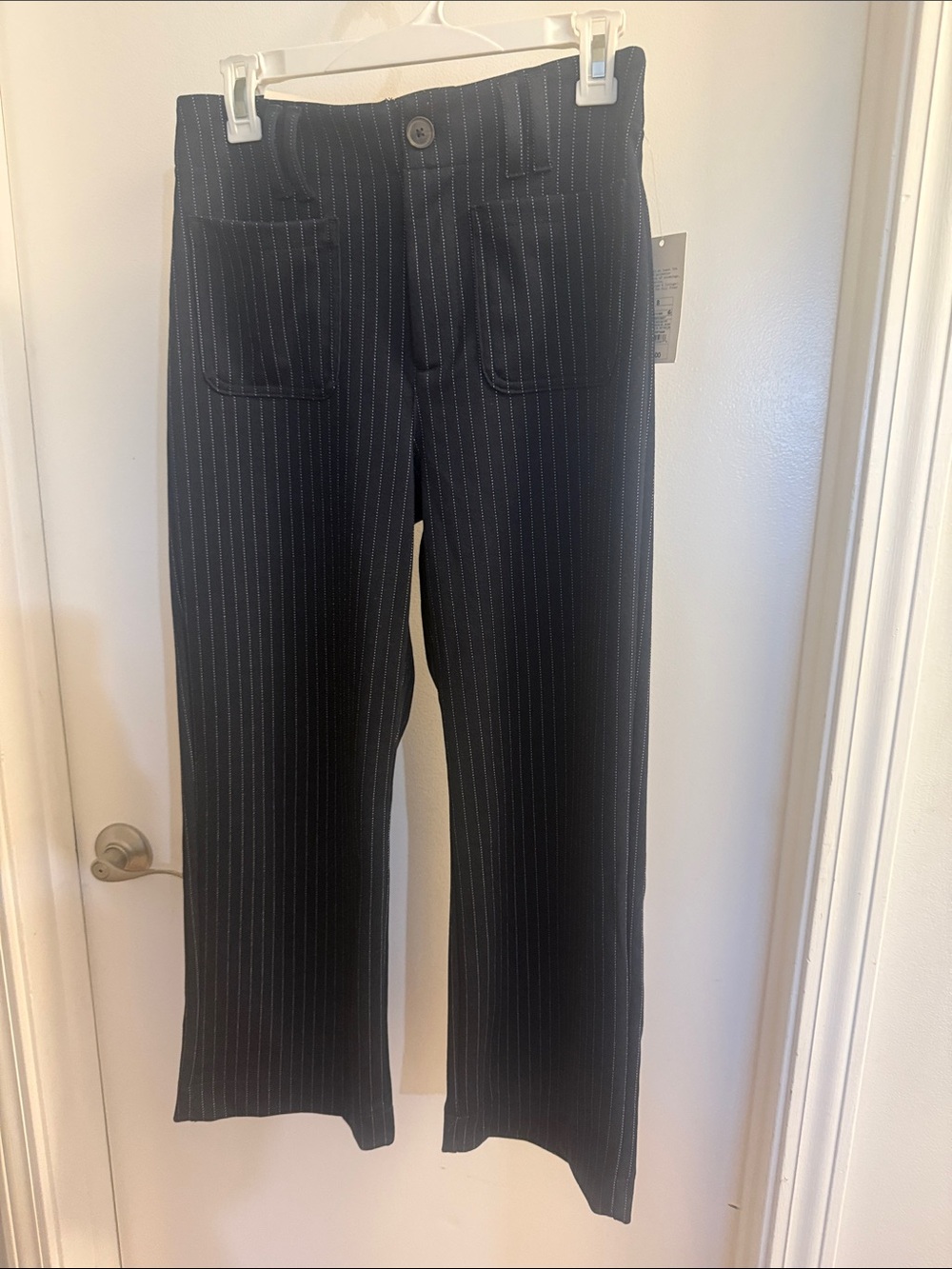 Women’s Navy Pinstripe Cropped Dress Pants.